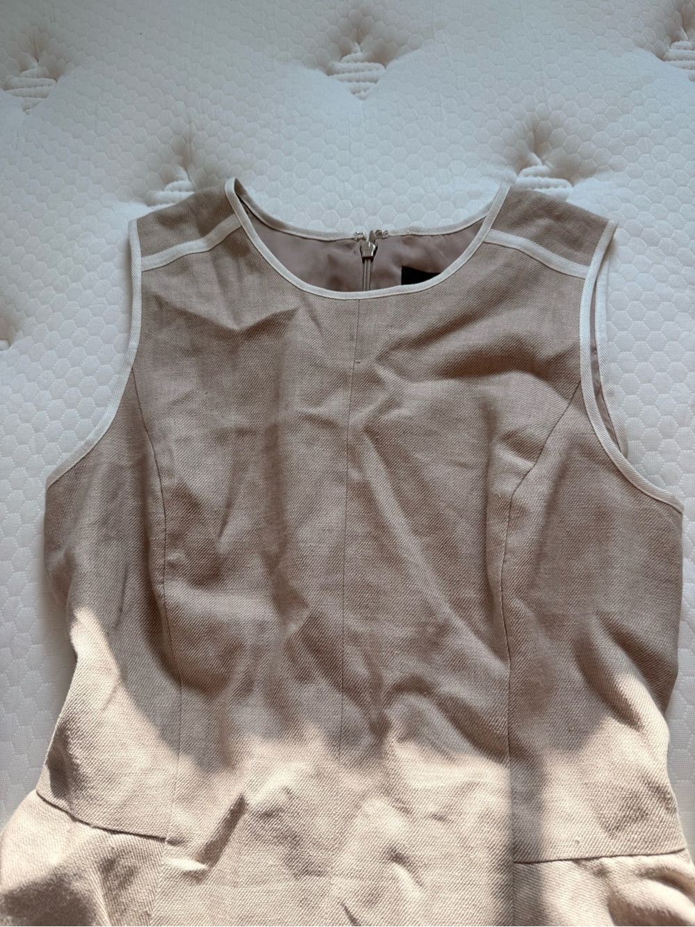 J. Crew Taupe Sleeveless Peplum Sheath Dress with White Trim - Picture 4 of 6